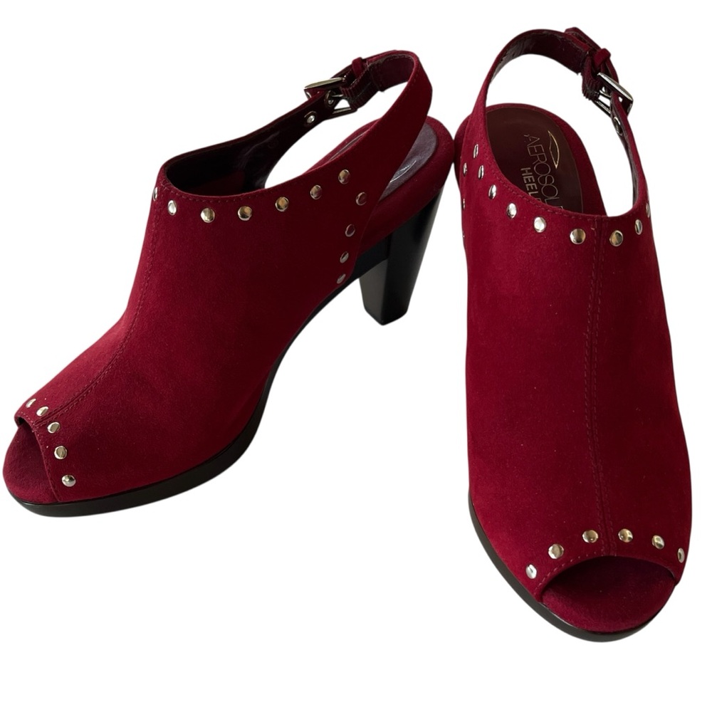 Aerosols Women’s Red Peep Toe Studded Slingback Heels Size 7.5